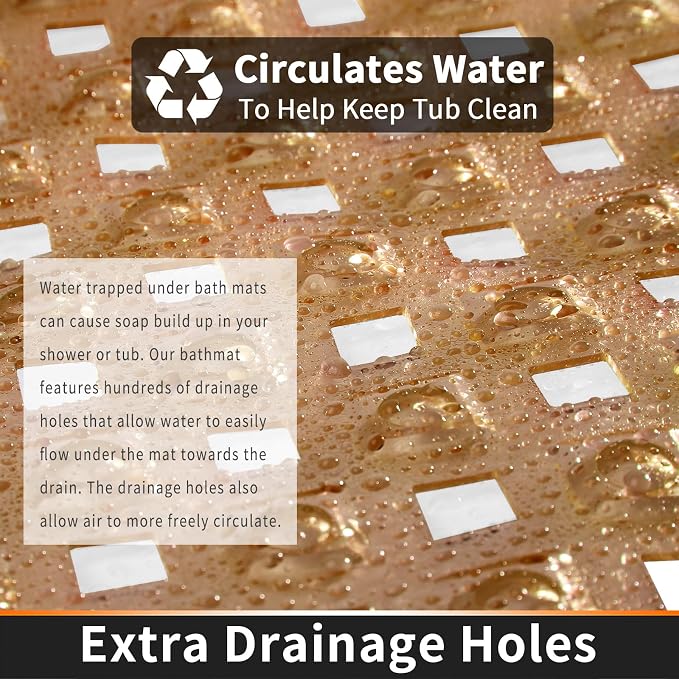 Yimobra Bathtub Mat Non Slip, 35"X16" Shower Mat with Strong Suction Cups&Drain Holes, Long Anti Slip Bath Tub Mat for Inside Shower, Machine Washable Fast Drying, Bathroom Essentials,Clear Brown