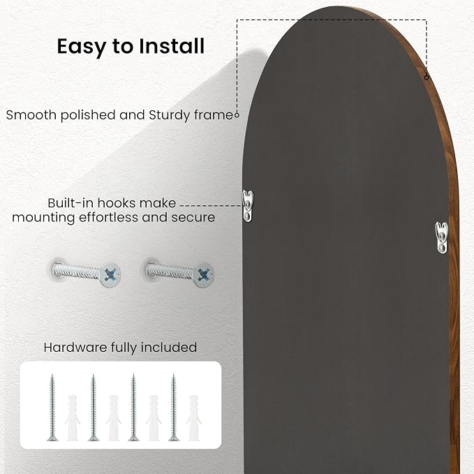 24"x32" Arch Wall Mirror for Wall, Wall Mounted Vanity Mirror for Bedroom, Wood Grain Finish Frame Mirror with Tempered Glass, Vintage Decorative for Bathroom, Entryway, Living Room, Walnut