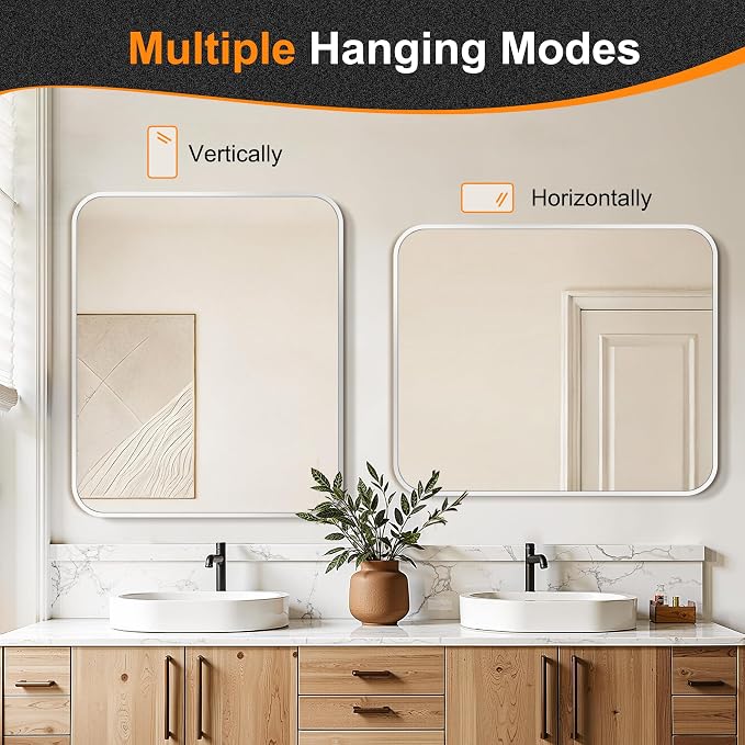 Bathroom Vanity Mirror, Silver Framed Mirror for Over Sink, 36x30 | HD glass, distortion-free for makeup and grooming, Sturdy frame, all mounting hardware, hangs horizontal or vertical