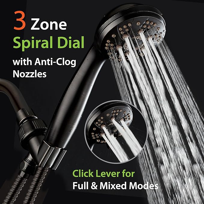 AquaDance High Pressure Luxury 6-mode Spiral Ergonomic Handheld Shower Head | Anti-clog Jets, Premium Stainless Steel Hose & Adjustable Bracket for the Ultimate Shower Spa Experience! / Bronze