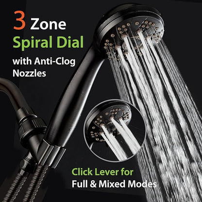 AquaDance High Pressure Luxury 6-mode Spiral Ergonomic Handheld Shower Head | Anti-clog Jets, Premium Stainless Steel Hose & Adjustable Bracket for the Ultimate Shower Spa Experience! / Bronze