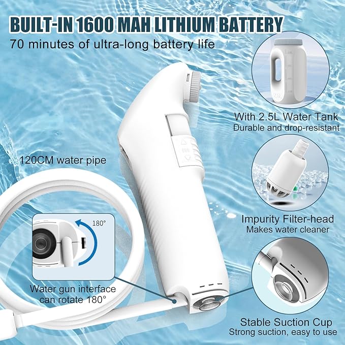 Electric Portable Bidet for Travel,Large Handheld Bidet Sprayer with 2.5L Peri Bottle,High Pressure Rechargeable,Portable Bidet for Women Men,Toilet Butt Washer,shatafa,Camping Outdoor