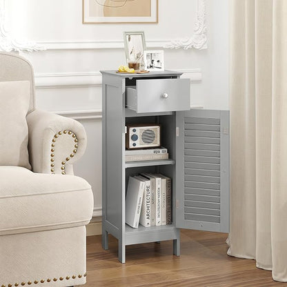 GIANTEX Bathroom Floor Storage Cabinet with Door and Drawer, Grey | Freestanding Side Cabinet with 3-Height Adjustable Shelf, Slim Cupboard, Storage Organizer Cabinet for Bedroom Living Room