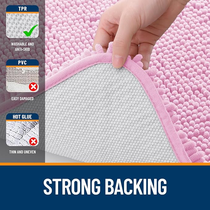 OLANLY Bathroom Rugs 34x21, Extra Soft Absorbent Chenille Bath Rugs | Pink, Quick-Drying Rubber Backing, Machine Washable Bath Mat for Bathroom Floor, Tub and Shower, Home Decor Accessories