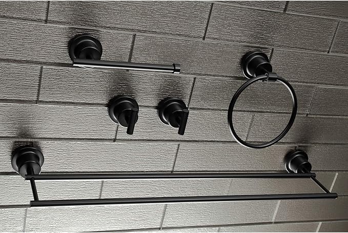 Kingston Brass BAH8213478MB Concord 5-Piece 24-Inch Dual Towel Bar Bathroom Accessory Set in Matte Black