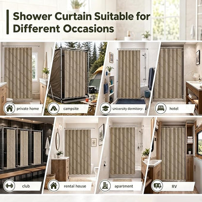 Siiluminisoy Boho Farmhouse Shower Curtain Woven Fabric Khaki Shower Curtain, 72 x 72 Tufted Chevron Textured Striped Modern Farmhouse Minimalist Shower Curtain for Bathroom