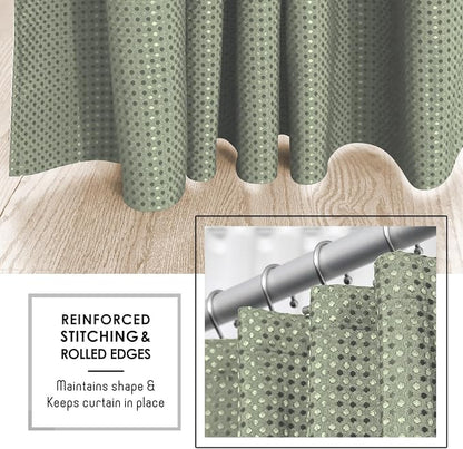 Clara Clark Sage Green Shower Curtain - Hotel Quality Waffle Fabric Bath Curtain 72x72, Heavy Duty Waterproof Shower Curtains for Bathroom