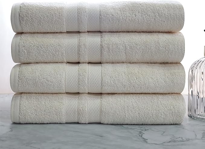 Superior Ultra-Soft 4-Piece Cotton Bath Towel Set, Home Essentials Includes 4 Bath Towels, Absorbent Towels for Daily Use, Guest/Master Bathroom Decor, Shower Basics, Quick Dry - Ivory