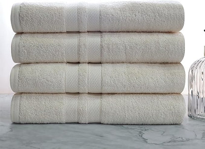 Superior Ultra-Soft 4-Piece Cotton Bath Towel Set, Home Essentials Includes 4 Bath Towels, Absorbent Towels for Daily Use, Guest/Master Bathroom Decor, Shower Basics, Quick Dry - Ivory