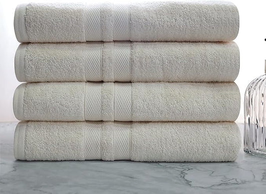Superior Ultra-Soft 4-Piece Cotton Bath Towel Set, Home Essentials Includes 4 Bath Towels, Absorbent Towels for Daily Use, Guest/Master Bathroom Decor, Shower Basics, Quick Dry - Ivory