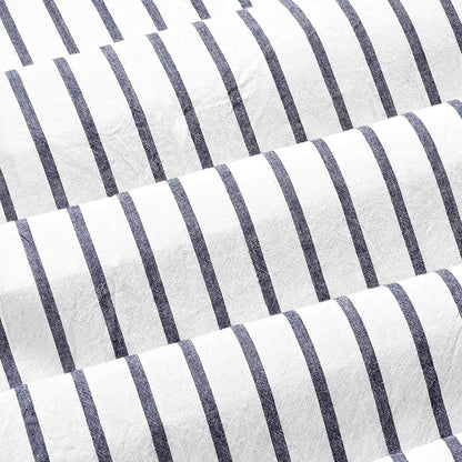 DOSLY IDÉES Farmhouse Shower Curtain, Beige and Blue Stripe, Button Curtain, Linen and Cotton Woven Fabric, Rustic Charm Country Chic Style, 72x72 in