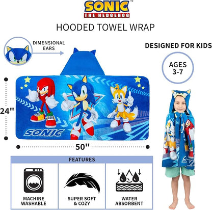 Franco Sonic The Hedgehog,Anime,Bath/Pool/Beach Soft Cotton Terry Hooded Towel Wrap,24 in x 50 in Kids,(Pack of 2)