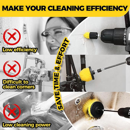 Holikme 6Pack Drill Brush Power Scrubber Cleaning Brush Extended Long Attachment Set All Purpose Drill Scrub Brushes Kit for Grout, Floor, Tub, Shower, Tile, Bathroom Black | 5 Head Sizes, Black Nylon Fibers, Power Scrubber Attachments for Tile, Tub, S...