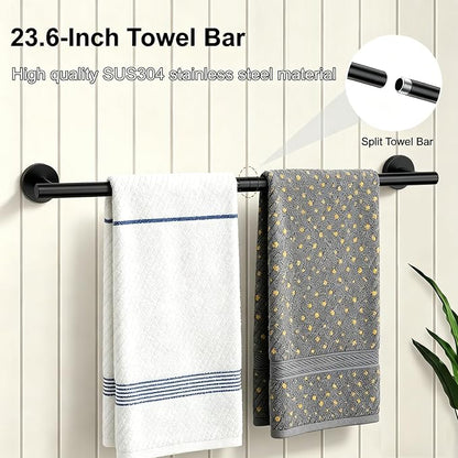 5 Pieces Matte Black Bathroom Accessories Set Towel Bar Set | 24 Inch Towel Racks Wall Mounted,Toilet Paper Holder,Towel Ring,2 Towel Hooks,Stainless Steel Bathroom Hardware Set