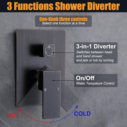 Enga Oil Rubbed Bronze Rain Shower System with Body Spray, 12inch Ceiling Rainfall Shower Faucet Complete Kit with 3-way Diverter Valve