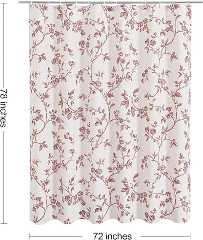 MitoVilla Long Shower Curtain Set 72 x 78, Cotton Floral Cottagecore Spring Shower Curtains for Bathroom, Modern Farmhouse Country Plant Leaves Bathroom Décor