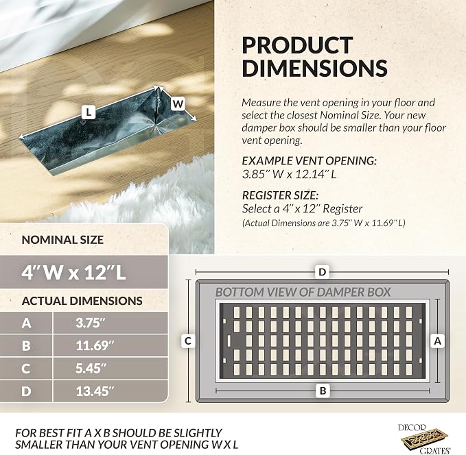 Decor Grates SPH412-NKL Floor Register, 4x12, Brushed Nickel Finish