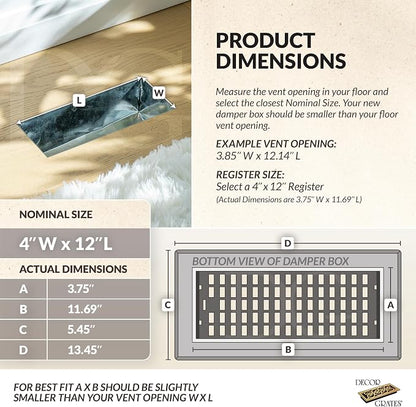 Decor Grates SPH412-NKL Floor Register, 4x12, Brushed Nickel Finish