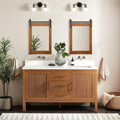 Besdomus Bathroom Rustic Large Mirror: 24"x36" Brown Barn Door Solid Cedar Wood Frame Vanity Mirror - Farmhouse Wall Mounted Mirror for Hallway/Living Room/Bathroom - Home Decor for Fashion-Conscious