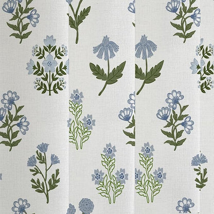 MUGINYU Abstract Vintage Floral Cotton Shower Curtain - Floral Block Print Pattern in Blue and Green,Botanical Boho Shower Curtain Set for Rustic Farmhouse Frenchy Bathroom Decor 72x72 Inch