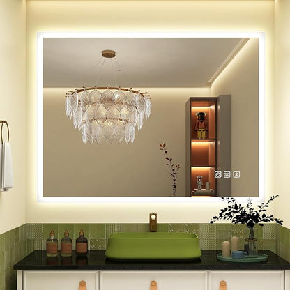 SBAGNO 24''x32'' LED Bathroom Mirror with Lights, Bathroom Vanity Wall Mirror with Bluetooth, Anti-Fog, Stepless Dimmable, 3 Colors, Tempered Glass Lighted Vanity Smart Mirror for Bathroom