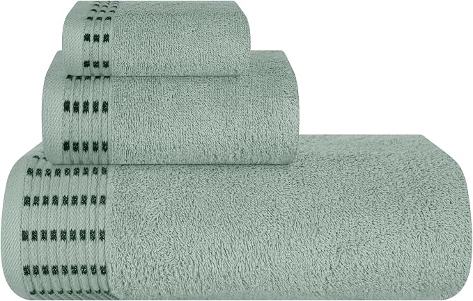 Ultra Soft 3 Pack Cotton Towel Set, Contains a Bath Towels 28x55 inch, a Hand Towels 16x24 inch & a Wash Cloths 12x12 inch, Ideal Everyday use, Compact & Lightweight - Jade