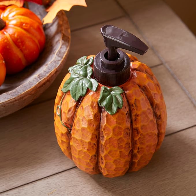 SKL Home Fall/Thanksgiving Harvest Bounty Soap/Lotion Dispenser, Orange | Can be used in the bathroom, kitchen, bar or any sink space. Coordinates with SKL Home Fall & Thanksgiving hand towels.