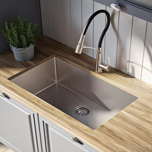 KRAUS Standart PRO 26-inch 16 Gauge Undermount Single Bowl Stainless Steel Kitchen Sink, KHU100-26