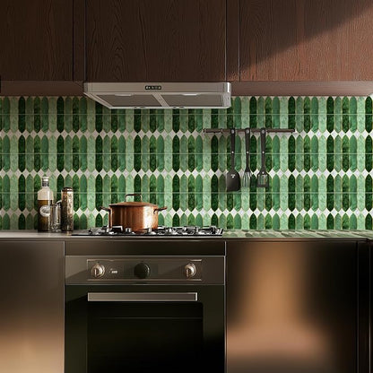 funlife Holographic Emerald Art Deco Peel and Stick Backsplash Self-Adhesive PVC Wall Tiles Easy DIY with Tools for Kitchen Bathroom and Laundry Room 5.9"x5.9"x10-Sheet Pointed Arch Marble