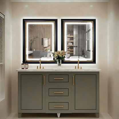 ROLOVE 23x33 Inch Lighted Baroque Bathroom Mirror, Antique Black and Gold | Anti-Fog, Waterproof Frame and Shatterproof Glass, Vintage Wall Mirror for Bathroom, Entryway and Powder Room