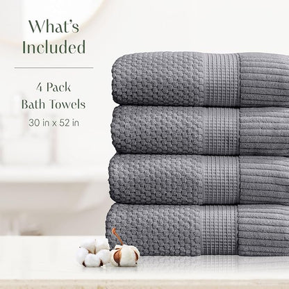 4 Pack 100% Cotton Bath Towels | Grey Towels | Oeko‑TEX Standard 100 | Soft & Absorbent, Quick‑Dry | Trinity Collection - Charcoal