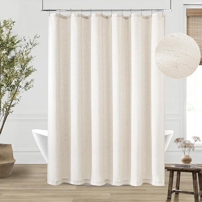 Cream Linen Shower Curtain for Bathroom Water Repellent 72x92 Inch | Ivory Earth Tone, Extra Long 92 Inches, Bath Decor Shower Curtain, Boho Shabby Chic Country Rustic, Cloth Drapes