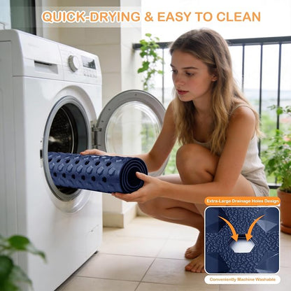 Yimobra Bathtub Mat Non Slip, 27.5"X15.5" Machine Washable Shower Floor Mat, Soft on Feet, Bathmat with Drain Holes and Suction Cups, Bathroom Essentials, Dark Blue