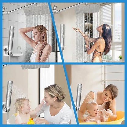 Rainfall Shower Head with Handheld Combo, Silvery, 10 Inch & 3 Spray Modes | 180° Adjustable, Extension Arm, Easy To Install