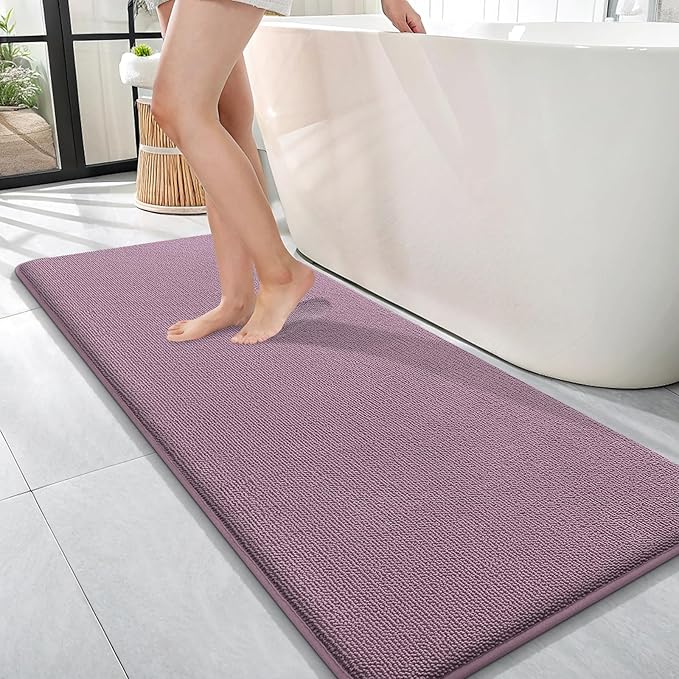 OLANLY Memory Foam Bathroom Runner Rug 47x17, Absorbent Long Mat, Deep Plum | Soft Quick Dry Bath Rugs, Non-Slip Carpet, Machine Washable Mat for Bathroom Floor, Tub and Shower, Home Decor Accessories