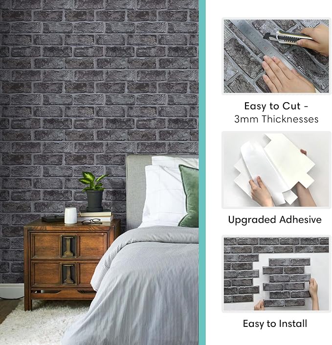 Commomy Thicker Grey Peel and Stick Backsplash-10 pcs of 12" x 12" - 3D Adhesive Peel and Stick Tiles Backsplash for Kitchen, Bathroom, Removable, Waterproof, Vinyl Wall Tile
