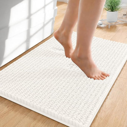OLANLY Thick Chenille Small Bathroom Rugs 24x16, Absorbent Bath Mat, Ivory | Soft Bath Rugs, Rubber Backing, Machine Wash Dry, Bath Mats for Bathroom, Tub and Shower, Home Decor Accessories