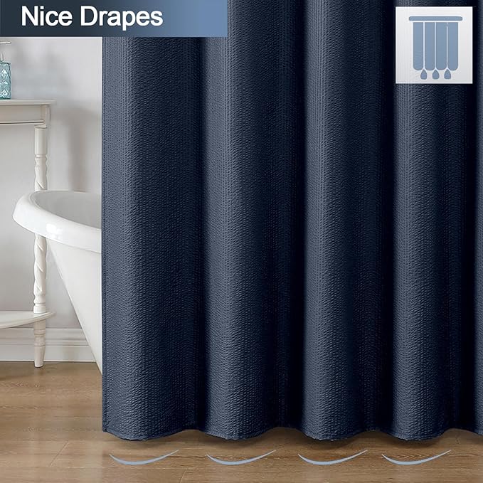 Navy Blue Stall Shower Curtain for Bathroom, 3D Embossed Textured Fabric Small Shower Curtain for Narrow Stall Size, Machine Washable Water Resistance, Hotel Style, 36" W x 72" L, Navy Blue