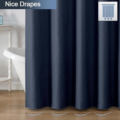 Navy Blue Shower Curtain for Bathroom 84 Inches Eatra Long, 3D Embossed Textured Cloth Waffle Shower Curtain, Modern Luxury Hotel Style, Water Repellent, Machine Washable, 72X84, Navy Blue