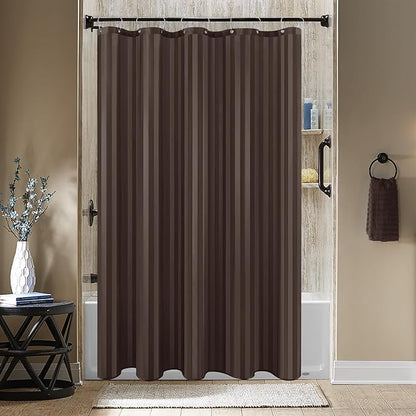 Biscaynebay Fabric Shower Curtain or Liner 72" by 72", Brown Water Repellent Damask Stripes Bathroom Curtains Machine Washable