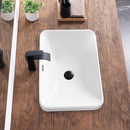Bathroom Vessel Sink 23.2" X 15.5" Semi Recessed Bathroom Sink Rectangular Drop In Bathroom Sinks with Overflow White Ceramic Vessel Sinks for Bathroom Modern Above Counter Basin Vanity Sink
