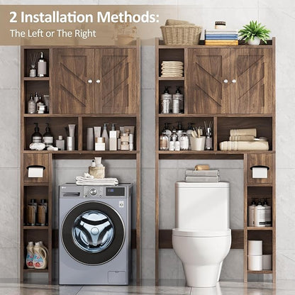 Over the Toilet Storage Cabinet, Freestanding Storage Cabinet Over Toilet, Bathroom Storages Organizer Cabinets with Toilet Paper Holder Stand and Adjustable Shelf, Walnut