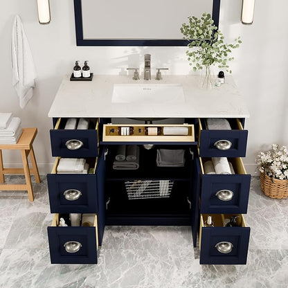 Eviva Epic 48 in. Blue Bathroom Vanity with White Carrara Quartz Countertop