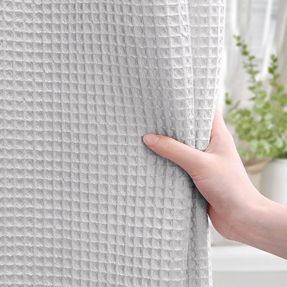 Waffle Weave Shower Curtain - Light Grey Cotton Fabric Texture Heavyweight Shower Curtains for Bathroom,Washable,72Wx72L