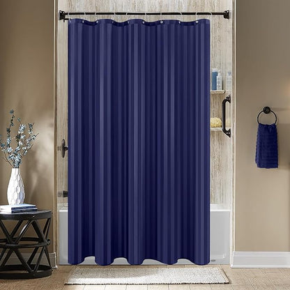 Biscaynebay Fabric Shower Curtain or Liner 72" by 72", Navy Water Repellent Damask Stripes Bathroom Curtains Machine Washable