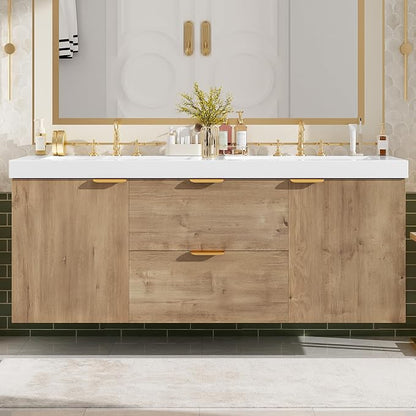 60'' Floating Bathroom Vanity with Sink, Wall-Mounted Cabinet with Handle | 2 Drawer & 2Doors, SMC Resin Top Undermount Basin, Soft-Close, MDF Cabinet for Large Bathrooms, Hotels, Office Buildings