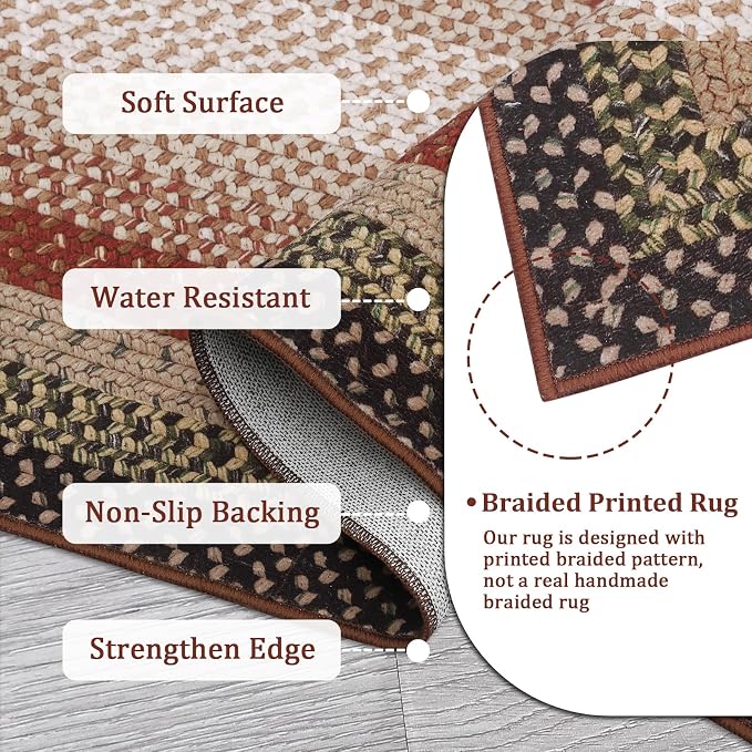 Imitation Braided Collection-Print Washable Rugs 8 x 10 Rug for Living Room Modern Bedroom Rug Large Area Rug Non Slip Throw Rugs Stain Resistant Carpet for Nursery Dining Room 8'x10'
