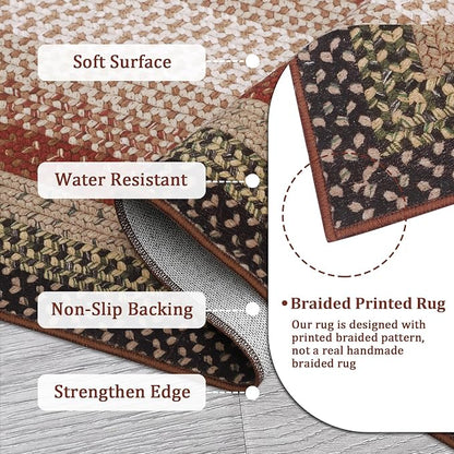Imitation Braided Collection-Print Washable Area Rug 6x9 Rug for Living Room Non Slip Modern Soft Area Rug for Bedroom Farmhouse Throw Rugs Contemporary Stain Resistant Carpet for Dining Room