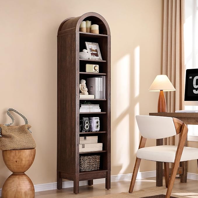 IFBUY 71" Tall Arched Bathroom Storage Cabinet, 8-Tier Modern Farmhouse Storage Cabinet with Adjustable Shelves, Wood Freestanding Cabinet for Bathroom, Living Room, Entryway, Hallway (Brown)