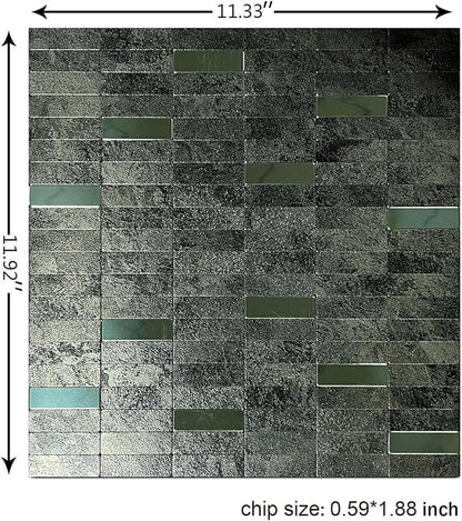 XUANINY Peel and Stick Tile Backsplash Self- Adhesive Wall Tiles Aluminum Mosaic Sticker for Kitchen (11.33"x11.92" Per Sheet, Pack of 10 pcs) (Ink Green 10)